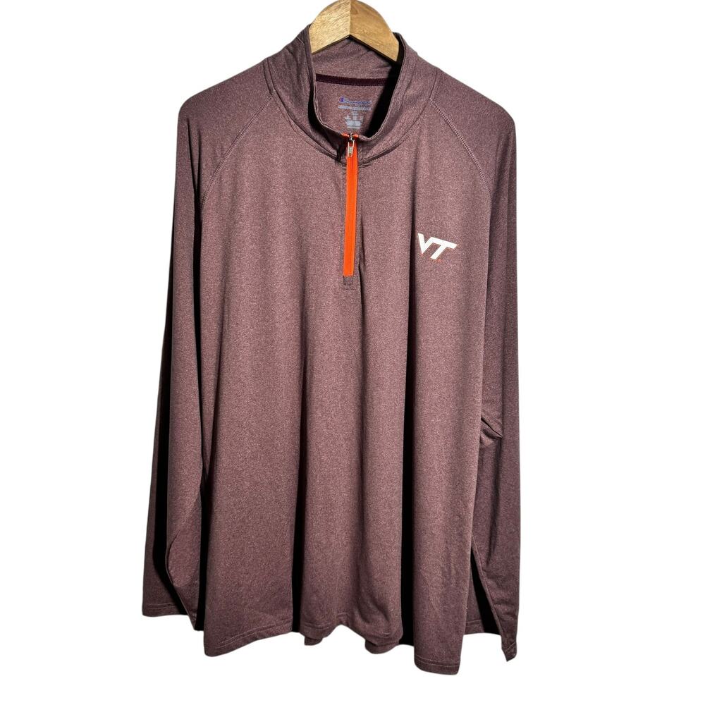 Champion Virginia Tech Quarter Zip Shirt Men 2XL Heather Red Orange Sport Active